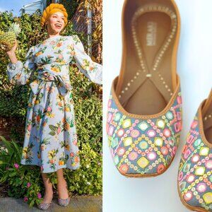 Meraki Design House neon embroidered embellished mirror leather-lined flats 10